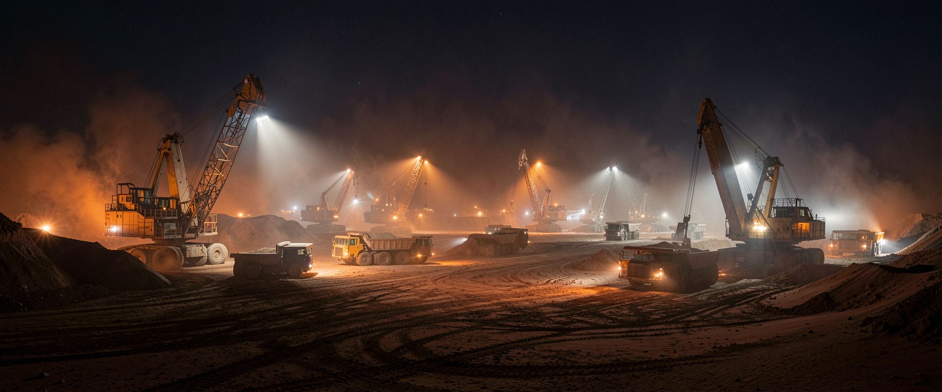 Industrial mining operation at night